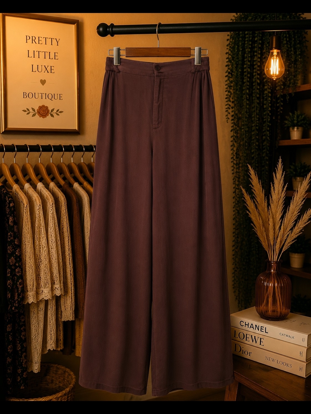 SHEIN Satin Wide Leg Pants XS Chocolate Brown Flowy Minimalist